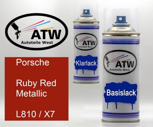 Porsche, Ruby Red Metallic, L810 / X7: 400ml Sprühdose + 400ml Klarlack - Set, von ATW Autoteile West.